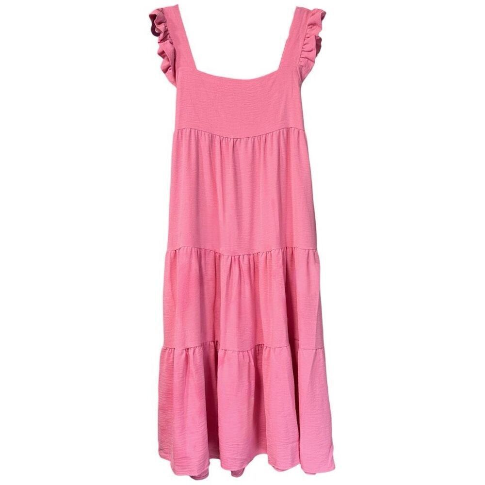 Pink Ruffled Sleeveless Tiered Midi Dress NWT | Reborn J - Picture 6 of 9